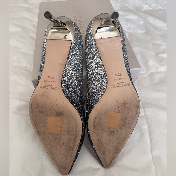 Jimmy Choo Romy 60 Silver and Blue Ombré Glitter Pointy Toe Pumps $190 - Picture 8 of 13